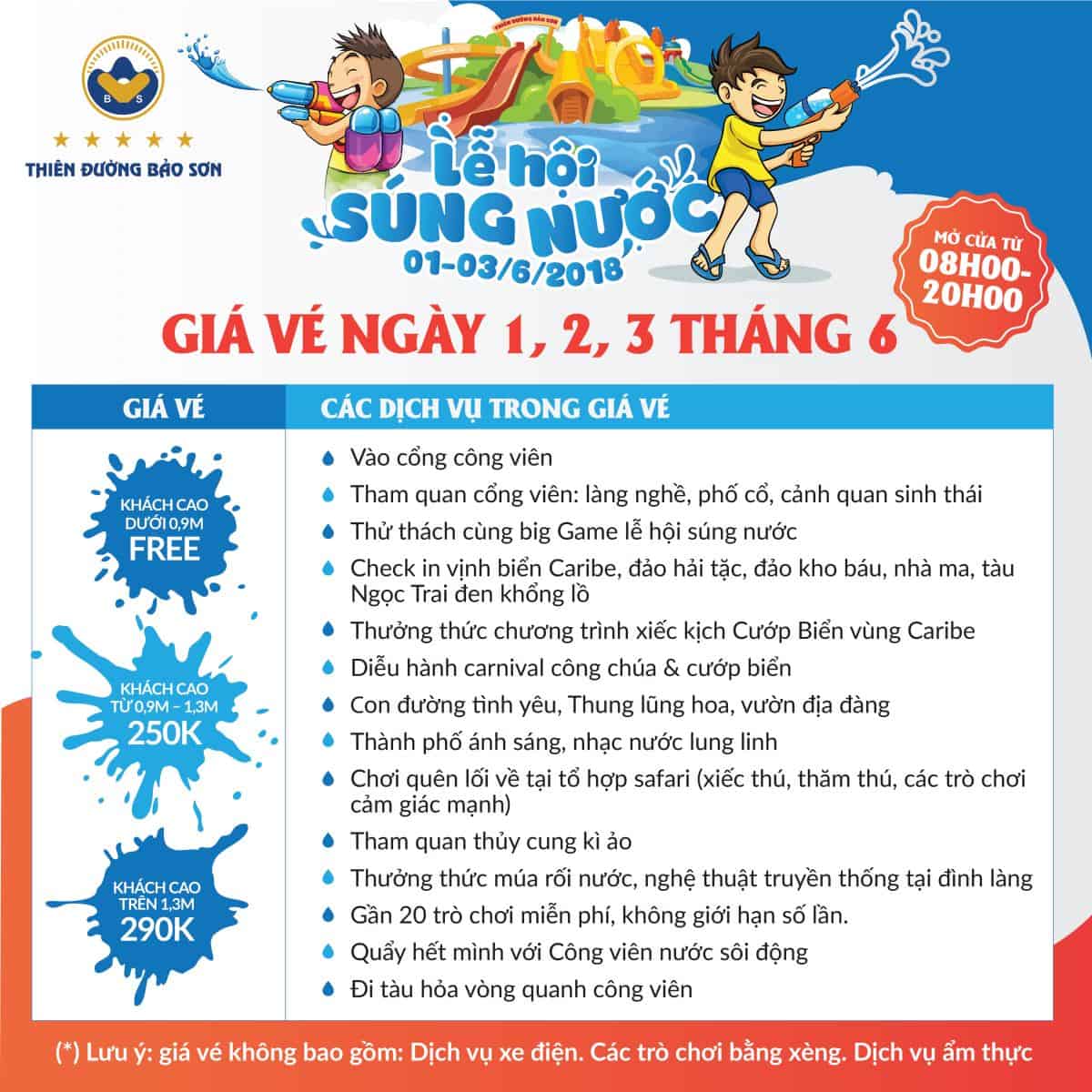 GIÁ VÉ LỄ HỘI SÚNG NƯỚC NGÀY 1, 2, 3 THÁNG 6